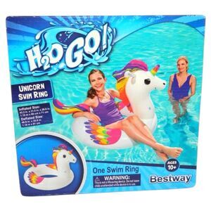 H2O GO Inflatable Unicorn Swim Ring Inflated Size: 43"x31"x28" Age 10+ Pool Fun